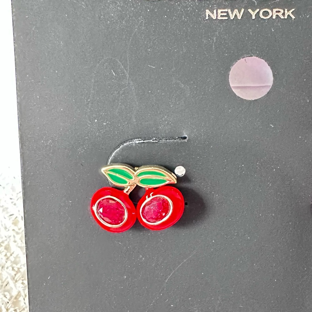 Coach Cherry Stud Earrings in Goldtone with Red and Green Enamel Accents - Picture 6 of 9